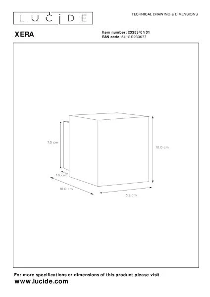 Lucide XERA - Wandleuchte - 1xG9 - Weiß - technisch